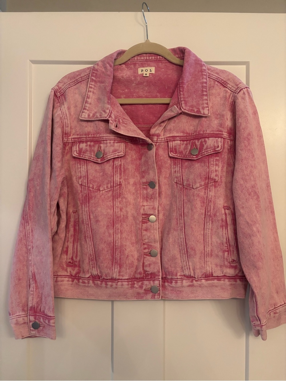 POL Pink Acid Washed Denim Jacket